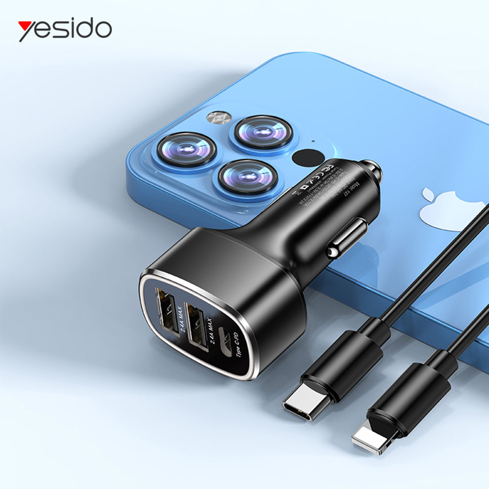 Yesido Y47 Car Charger, 49W, 3A, 2 x USB-A - 1 x USB-C, Black