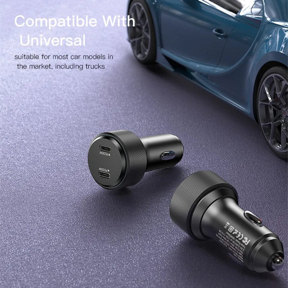Autolader Yesido Y48, 60W, 3A, 2 x USB-C, Zwart