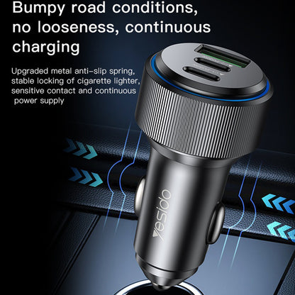 Auto-Ladegerät Yesido Y50, 60W, 3A, 1 x USB-A - 2 x USB-C, Schwarz