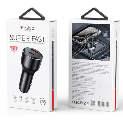 Auto-Ladegerät Yesido Y65, 100W, 5A, 1 x USB-A - 1 x USB-C, Schwarz