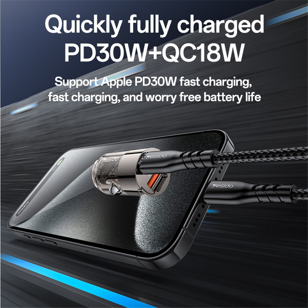 Auto-Ladegerät Yesido Y68, 30W, 3A, 1 x USB-A - 1 x USB-C, Schwarz