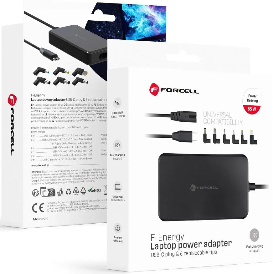 Chargeur Forcell F-Energy E856, 65W, Noir