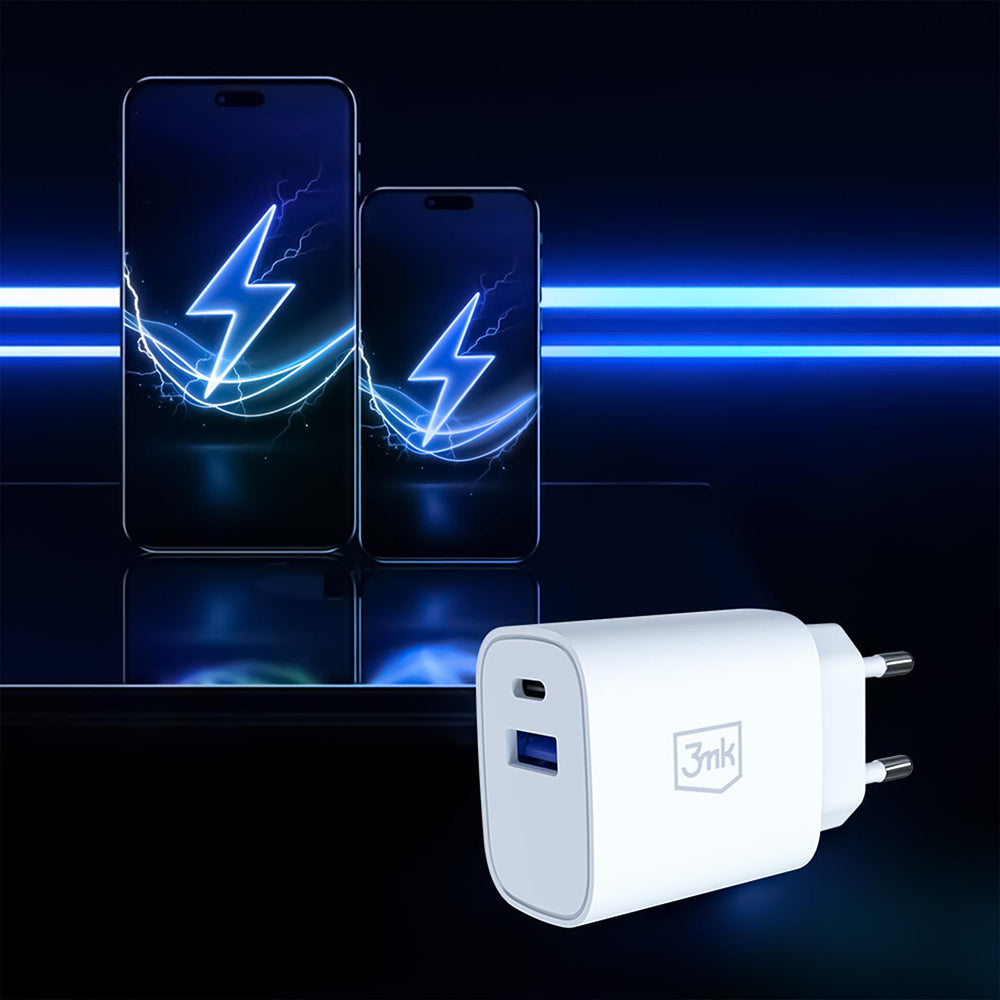 3MK FlowPower Netlader, 25W, 1 x USB-A - 1 x USB-C, Wit