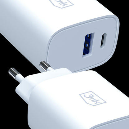 3MK FlowPower Netlader, 30W, 1 x USB-A - 1 x USB-C, Wit