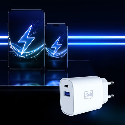 3MK FlowPower Netlader, 30W, 1 x USB-A - 1 x USB-C, Wit