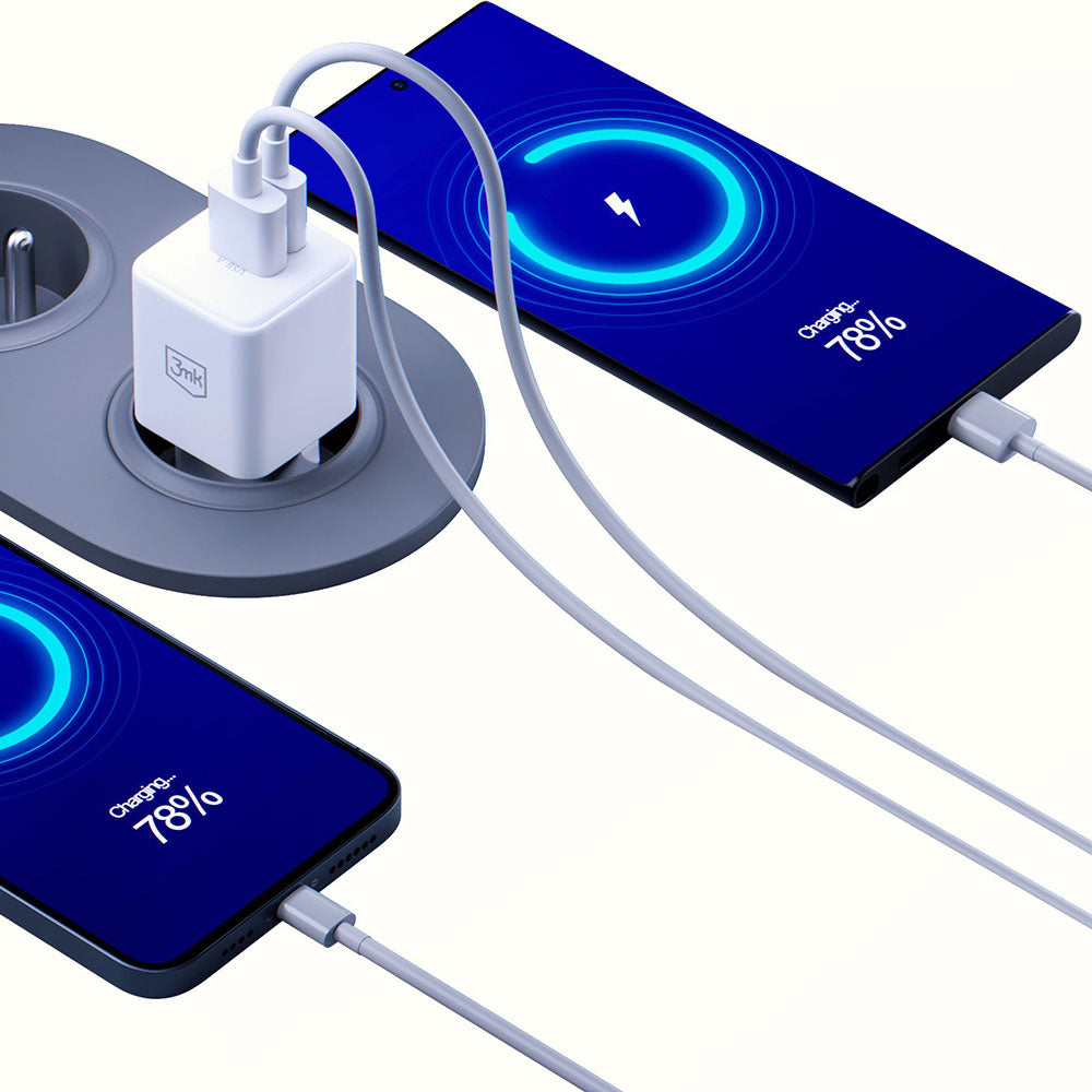Netwerkoplader 3MK Hyper, 20W, 3A, 1 x USB-A - 1 x USB-C, Wit