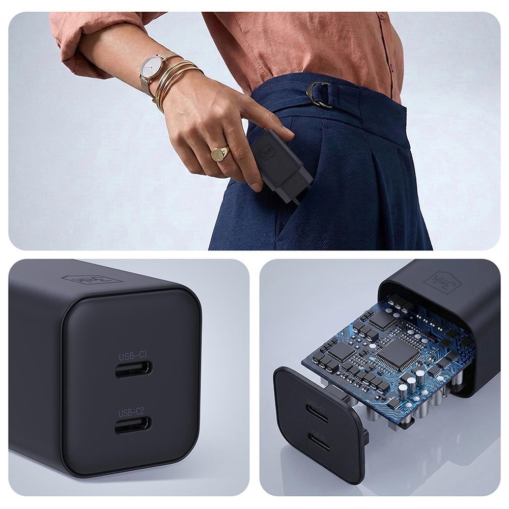 3MK Hyper Netzladegerät, 45W, 2 x USB-C, Schwarz