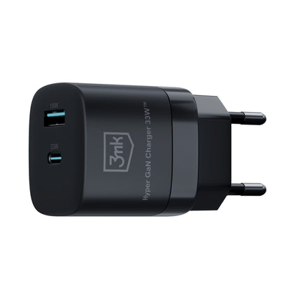 Netwerkoplader 3MK HyperCharger GaN, 33W, 3A, 1 x USB-A - 1 x USB-C, Zwart 