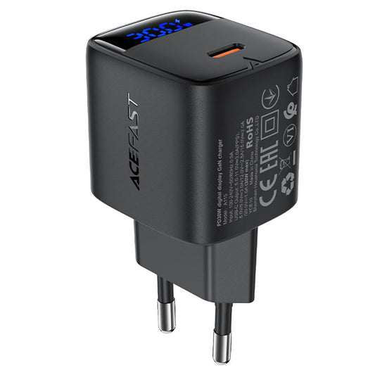 Acefast A115 Netzladegerät Display, 30W, 3A, 1 x USB-C, Schwarz