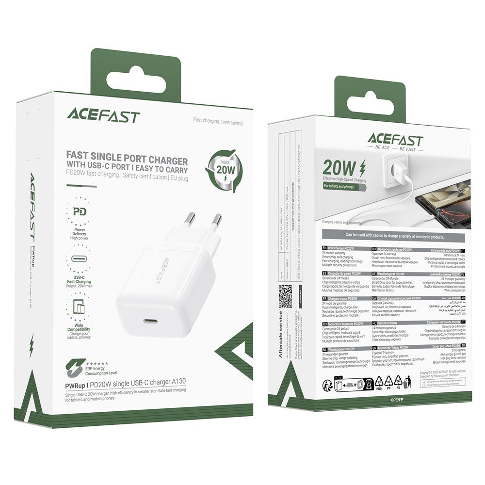 Netwerkoplader Acefast A130, 20W, 3A, 1 x USB-C, Wit