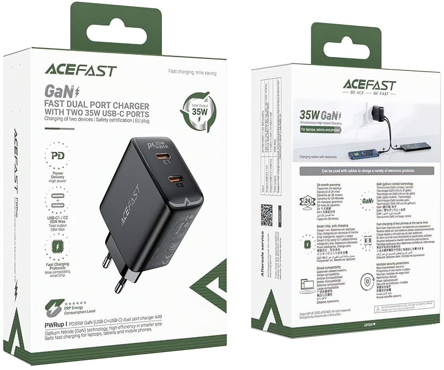 Chargeur réseau Acefast A49, 35W, 3A, 2 x USB-C, noir 