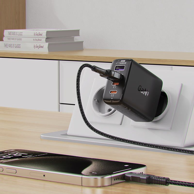 Chargeur secteur Acefast A61, 45W, 3A, 2 x USB-A - 2 x USB-C, Noir