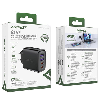 Chargeur secteur Acefast A61, 45W, 3A, 2 x USB-A - 2 x USB-C, Noir