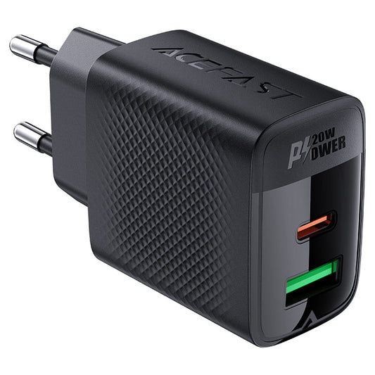 Acefast A78 Netzladegerät, 20W, 3A, 1 x USB-A - 1 x USB-C, Schwarz