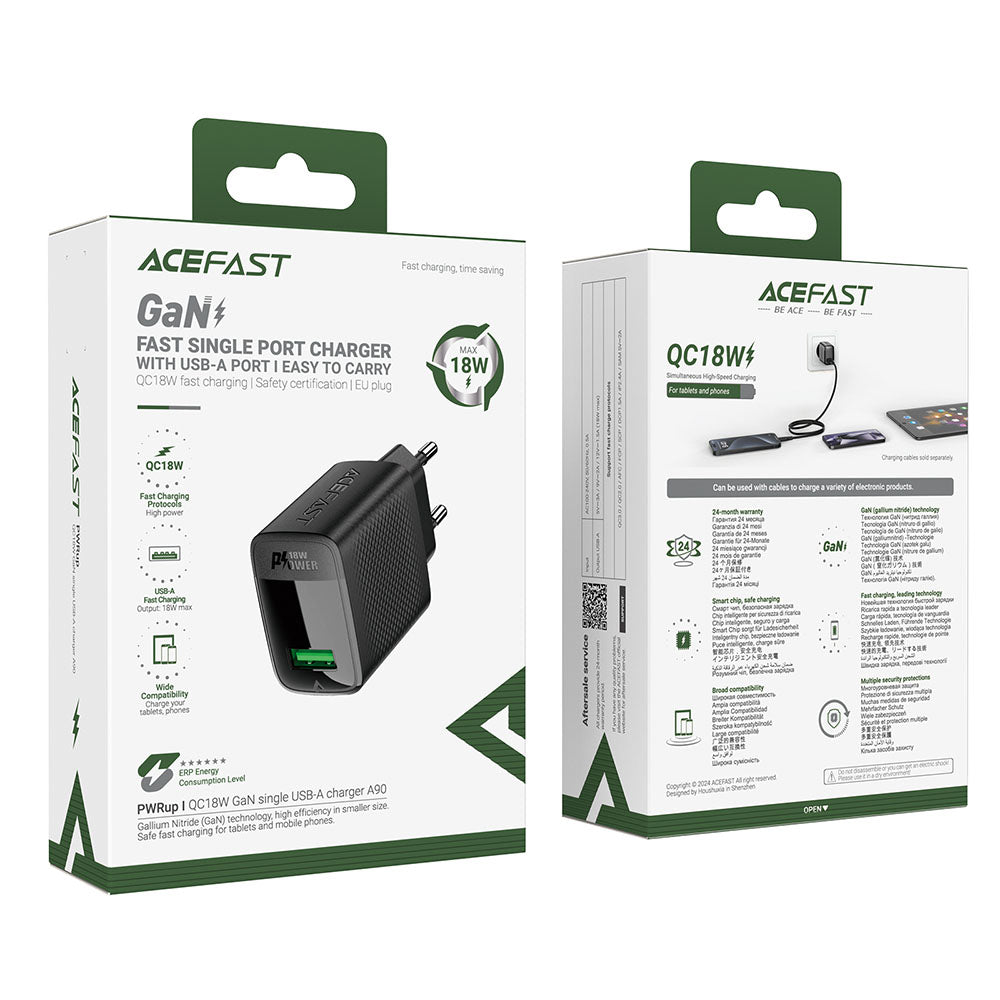 Netzladegerät Acefast A90, 18W, 3A, 1 x USB-A, Schwarz
