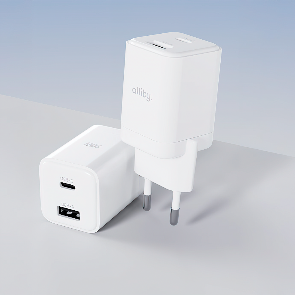 Allity Netwerkoplader. ATC-01-30WAC Mini, 30W, 3A, 1 x USB-A - 1 x USB-C, Wit