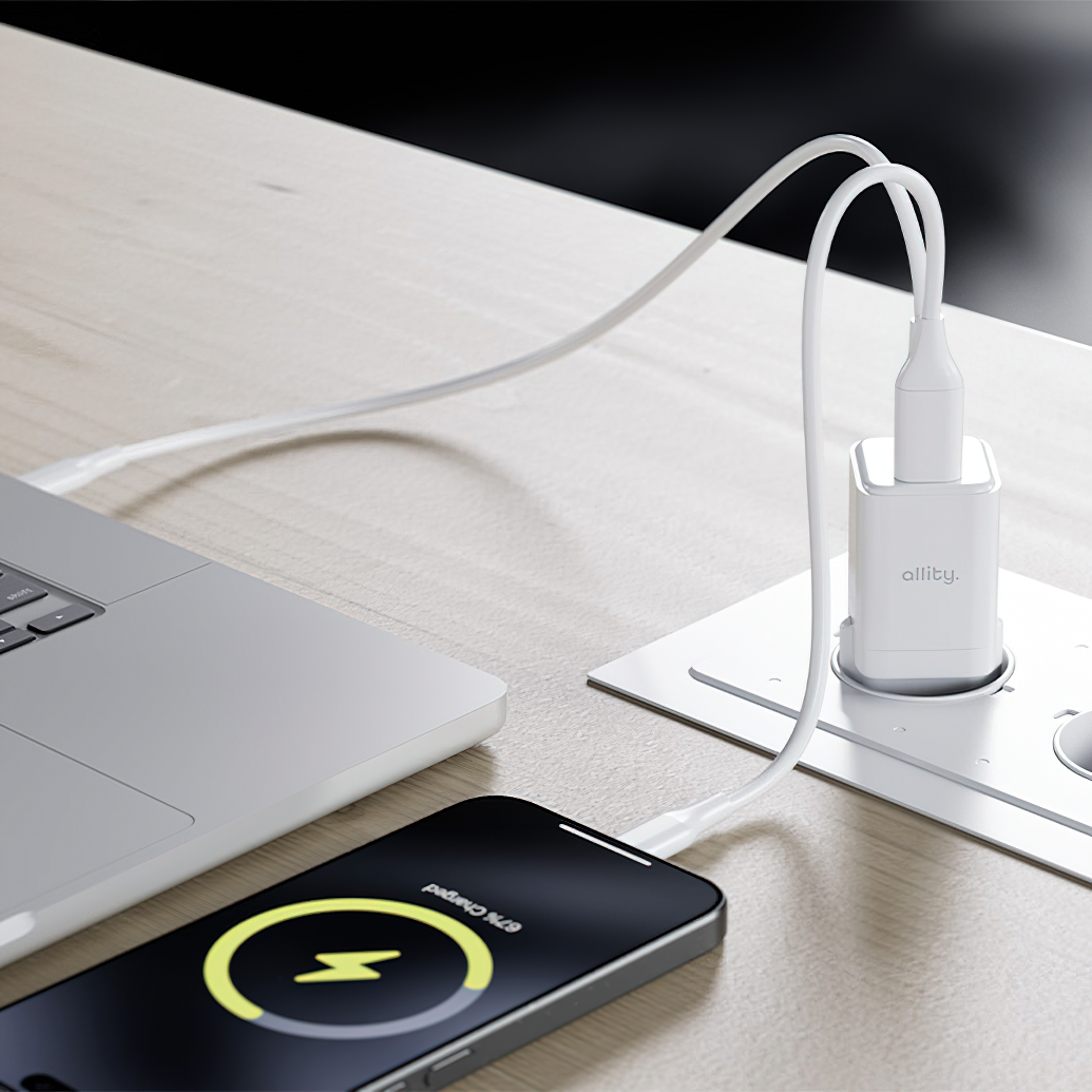 Allity Netwerkoplader. ATC-01-30WAC Mini, 30W, 3A, 1 x USB-A - 1 x USB-C, Wit