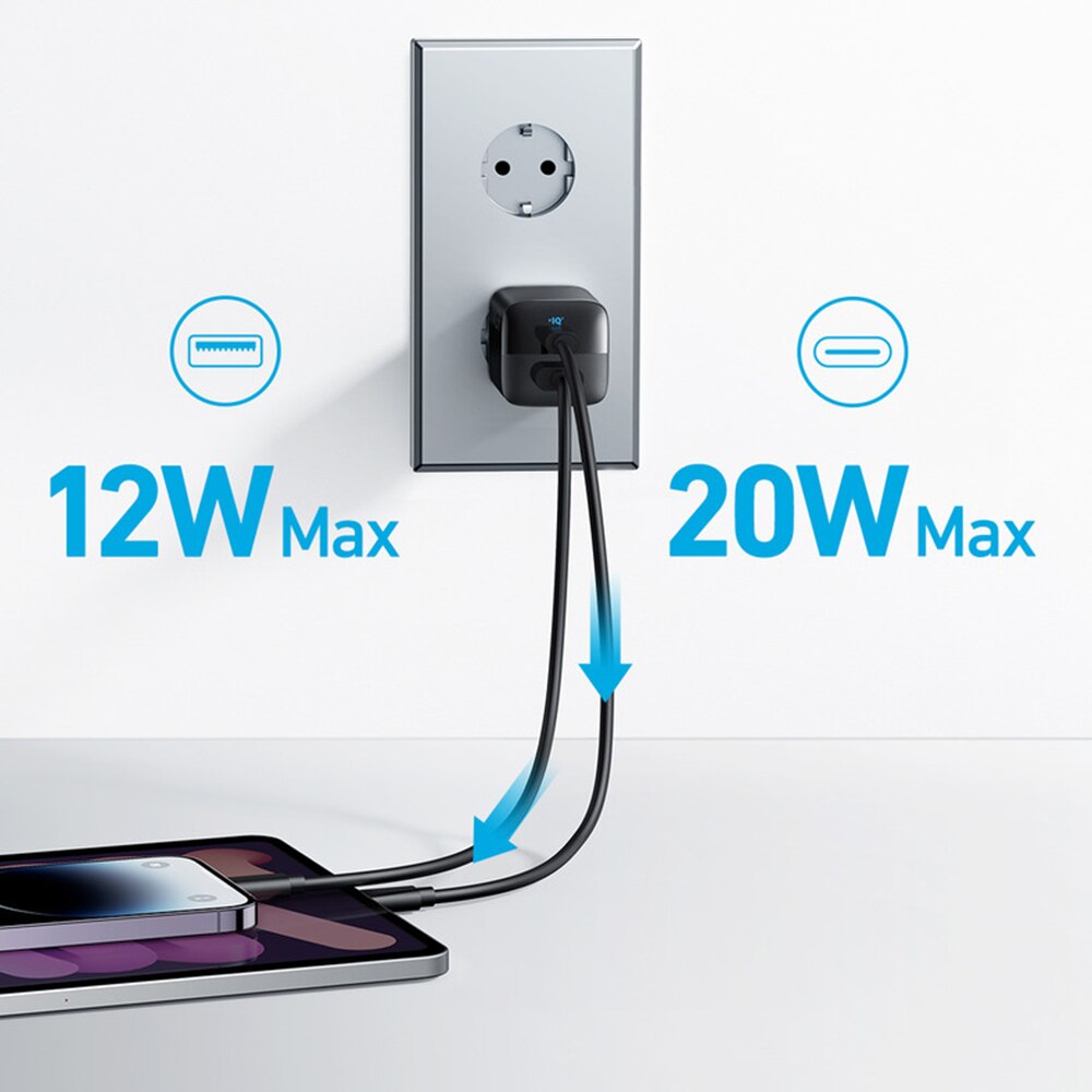 Anker 323 Netwerkoplader, 33W, 3A, 1 x USB-A - 1 x USB-C, Zwart A2331G11 