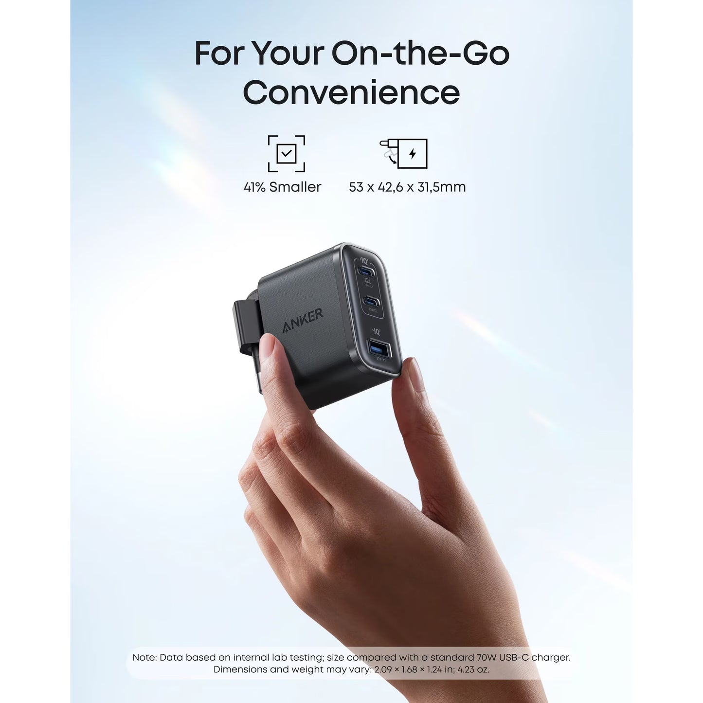 Anker Nano Netwerkoplader, 70W, 3.5A, 1 x USB-A - 2 x USB-C, Zwart A121AL11