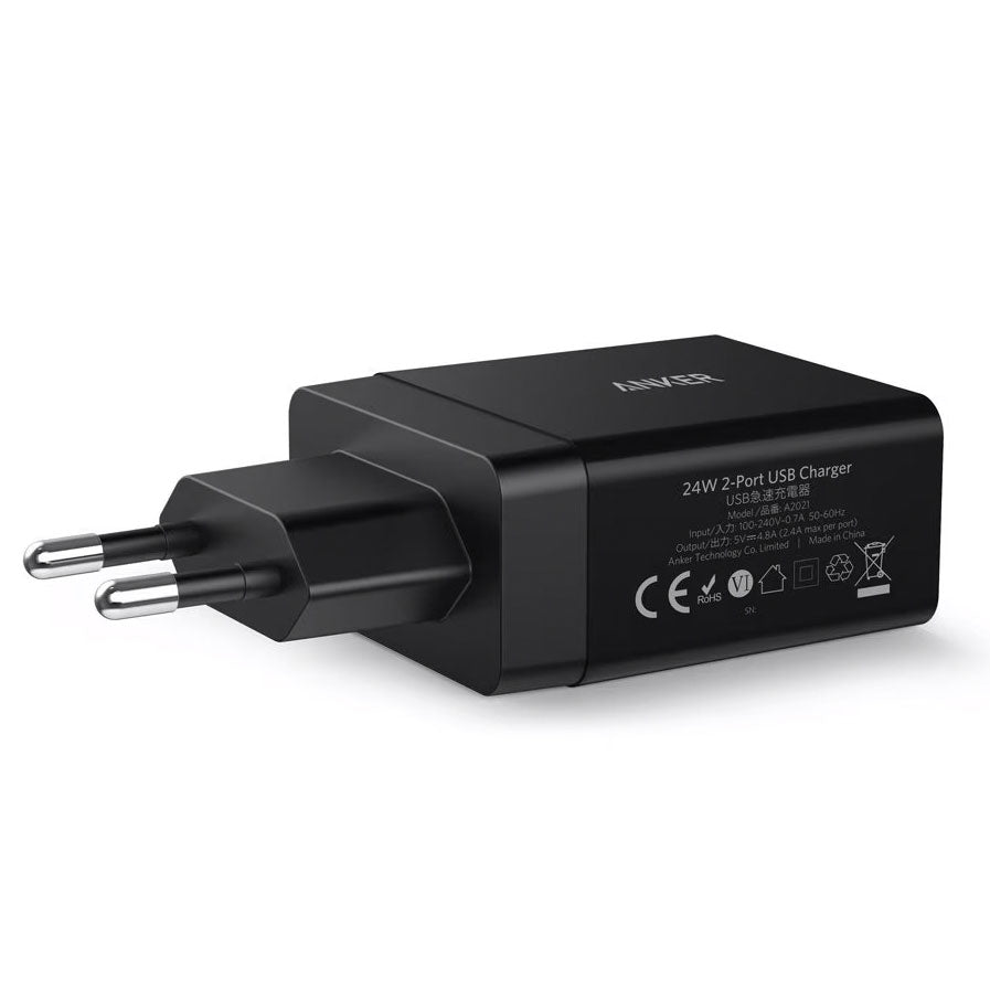 Anker PowerPort-netwerkoplader, 24 W, 2,4 A, 2 x USB-A, zwart A2021L11 