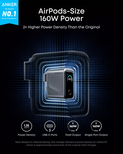 Anker Prime Netwerkoplader, 160W, 5.36A, 3 x USB-C, Grijs A2687341