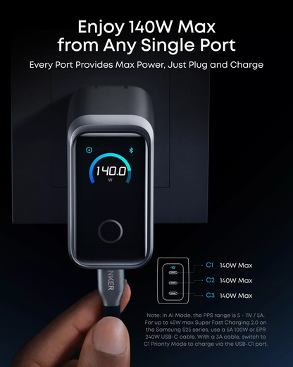 Anker Prime Netwerkoplader, 160W, 5.36A, 3 x USB-C, Grijs A2687341
