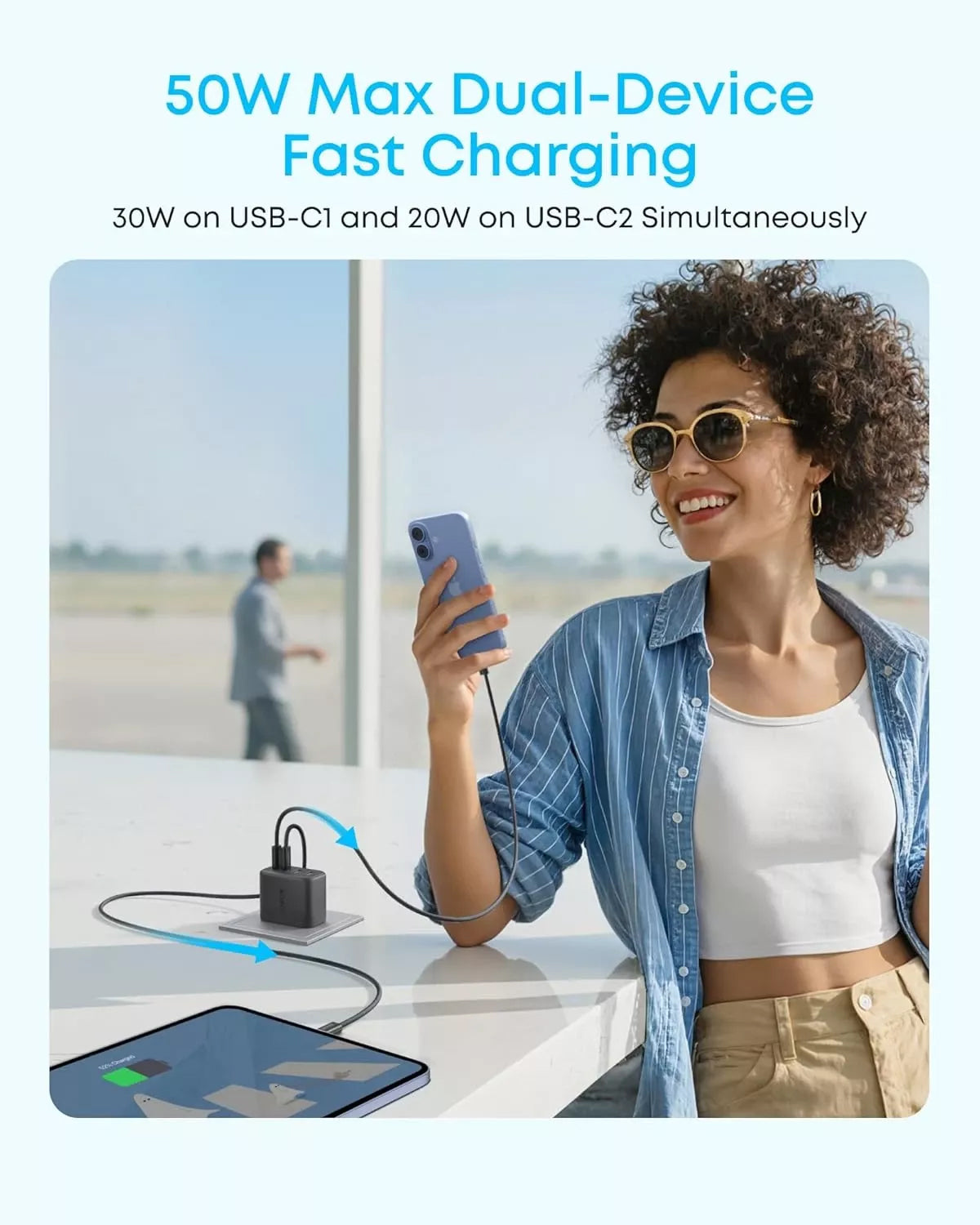 Anker Zolo Netzladegerät, 50W, 3A, 2 x USB-A - 2 x USB-C, Schwarz A121EG11