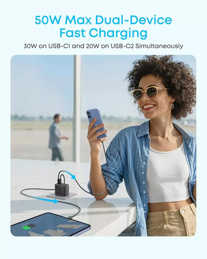 Anker Zolo Netzladegerät, 50W, 3A, 2 x USB-A - 2 x USB-C, Schwarz A121EG11
