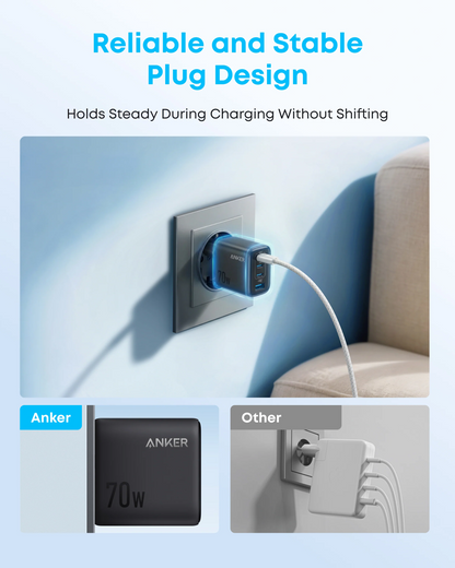 Anker Zolo Netwerkoplader, 70W, 3.5A, 1 x USB-A - 3 x USB-C, Zwart A121CG11