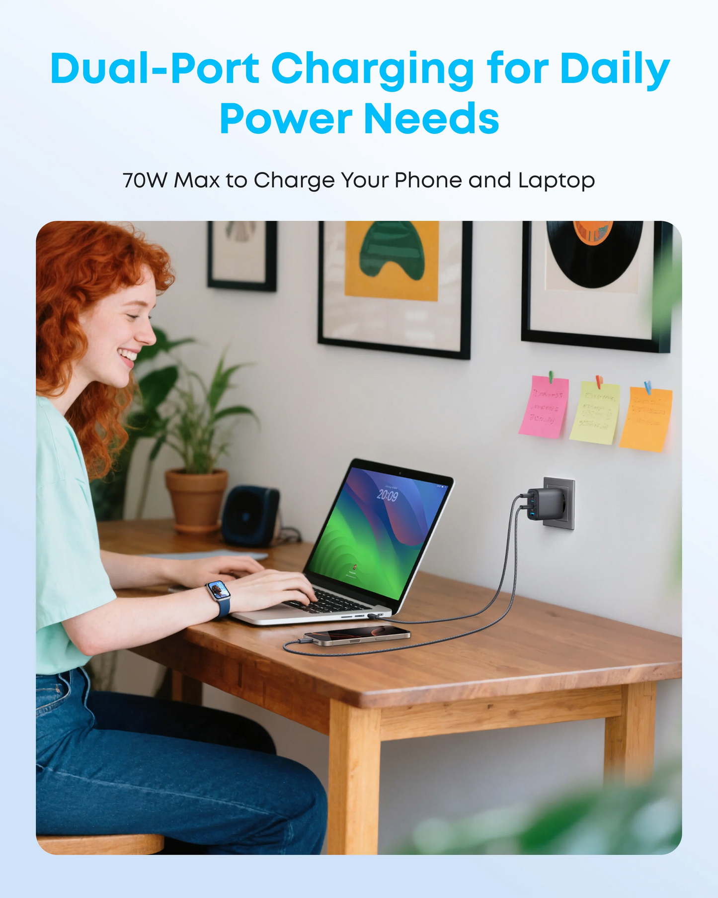 Anker Zolo Netwerkoplader, 70W, 3.5A, 1 x USB-A - 3 x USB-C, Zwart A121CG11