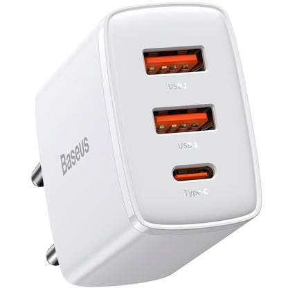 Chargeur réseau Baseus Compact, 30W, 1 x USB-C - 2 x USB-A, blanc CCXJ-E02 