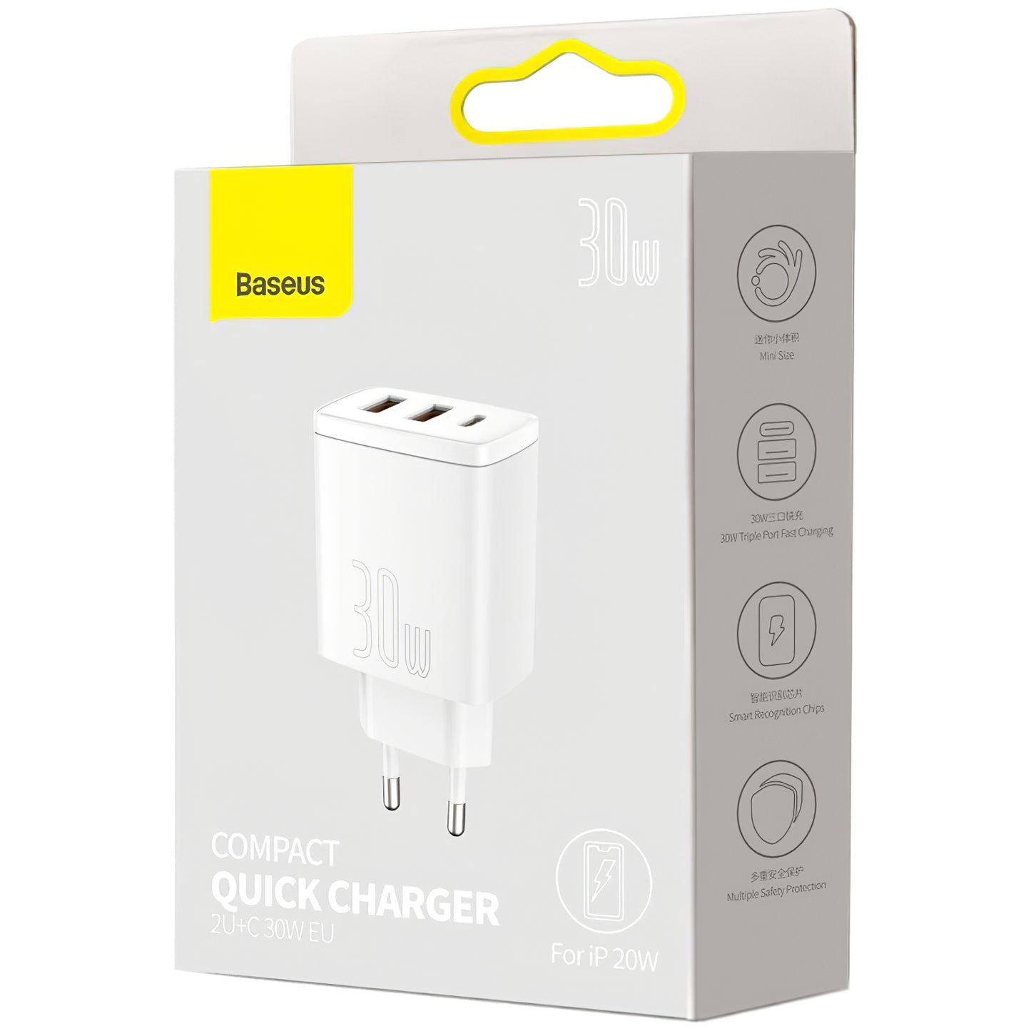 Chargeur réseau Baseus Compact, 30W, 1 x USB-C - 2 x USB-A, blanc CCXJ-E02 