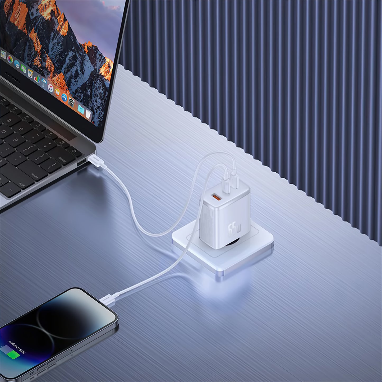 Chargeur réseau Baseus Cube Pro, 65W, 3.25A, 1 x USB-A - 2 x USB-C, blanc P10152301213-00