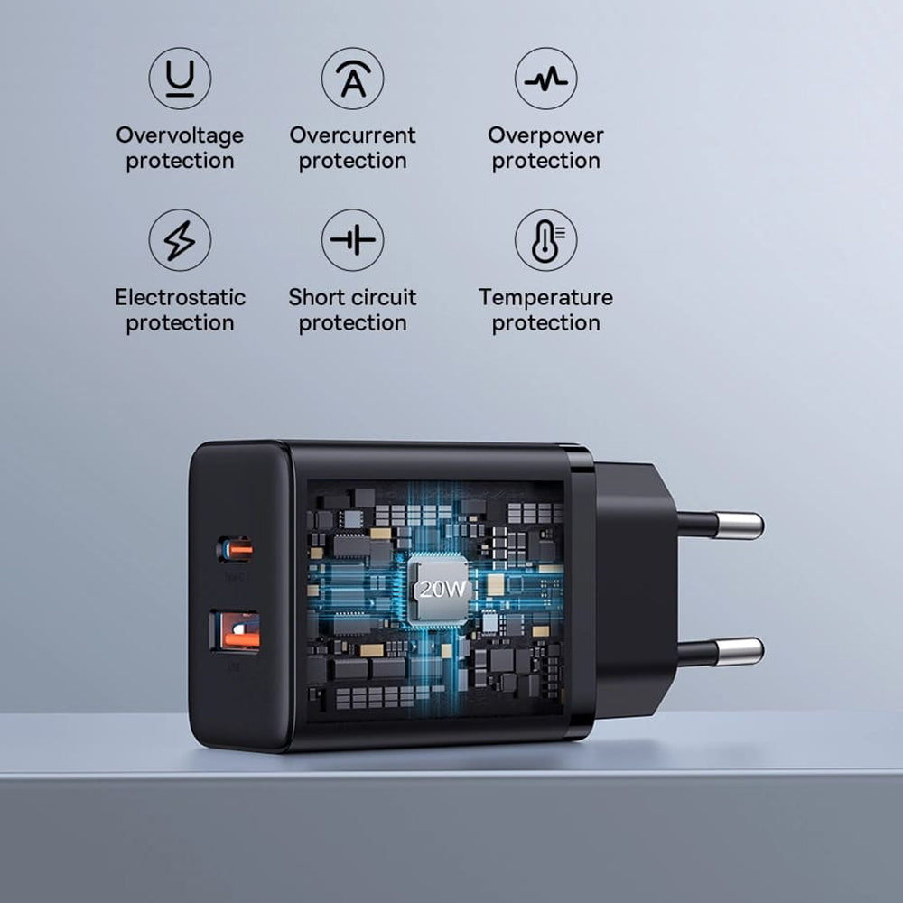Baseus Cube Netwerkoplader, 20W, 3A, 1 x USB-A - 1 x USB-C, Wit P10111403213-00