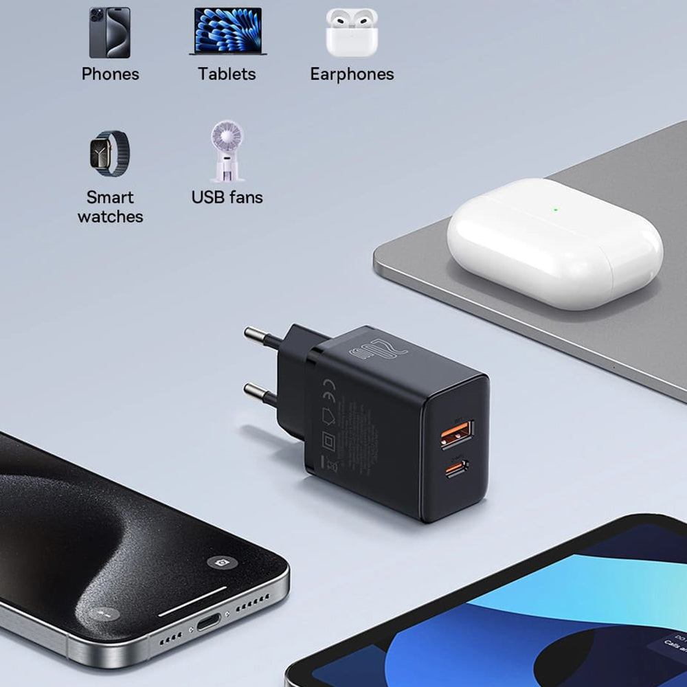 Baseus Cube Netwerkoplader, 20W, 3A, 1 x USB-A - 1 x USB-C, Wit P10111403213-00