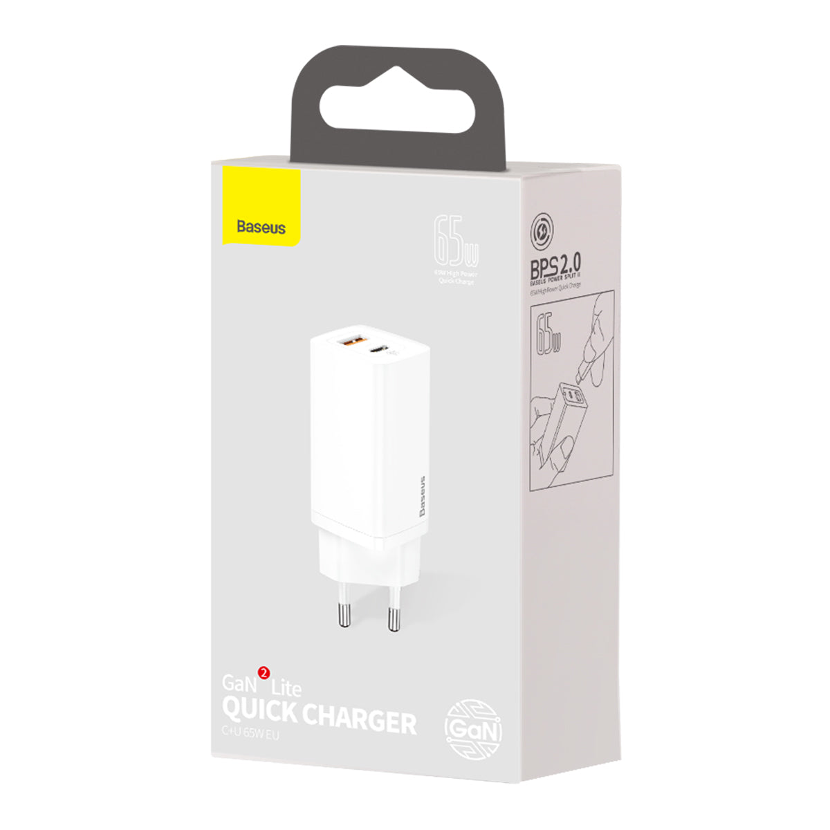 Netwerkoplader Baseus GaN2 Lite, 65W, 3A, 1 x USB-A - 1 x USB-C, Wit CCGAN2L-B02 