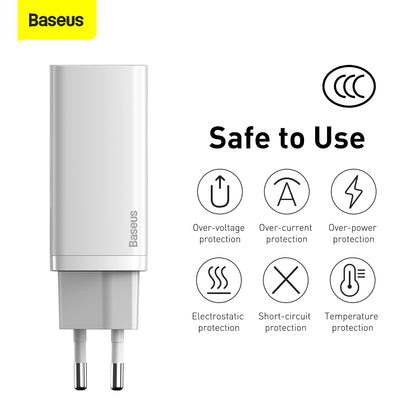 Netwerkoplader Baseus GaN2 Lite, 65W, 3A, 1 x USB-A - 1 x USB-C, Wit CCGAN2L-B02 