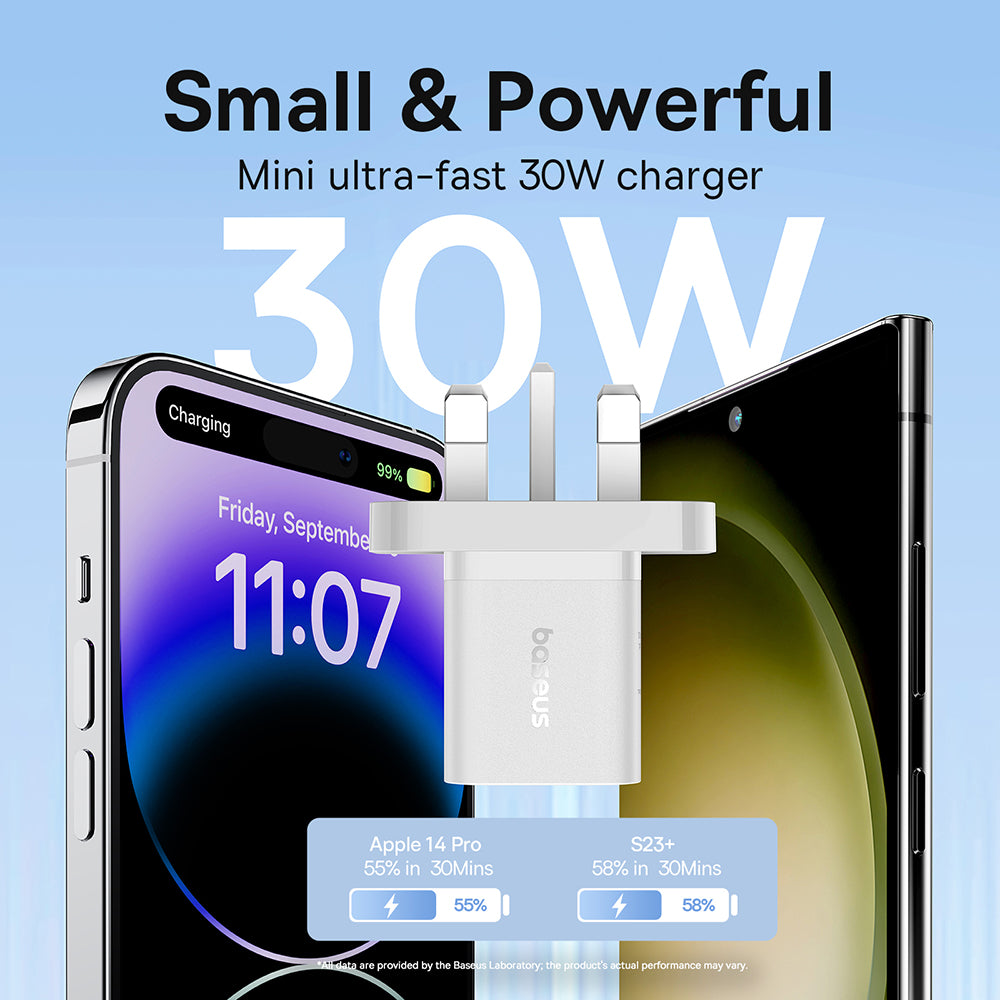 Baseus GaN5 UK Network Charger, 30W, 3A, 1 x USB-C, White P10110906213-00