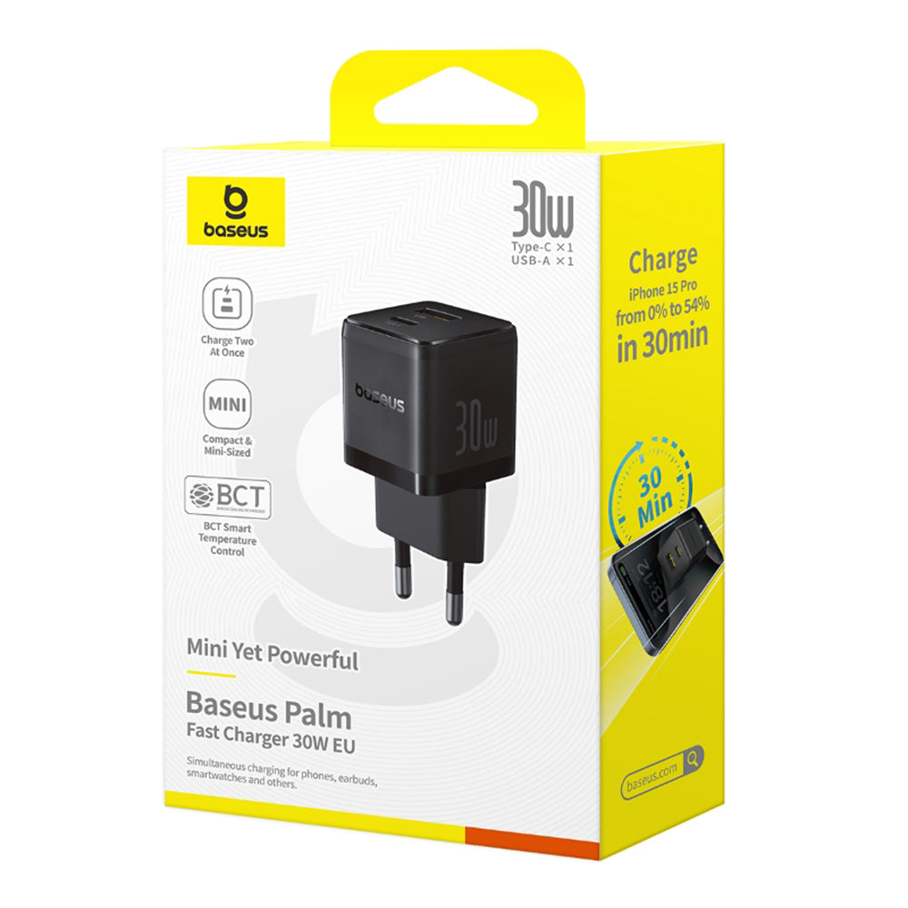 Baseus Palm Netwerkoplader, 30W, 3A, 1 x USB-A - 1 x USB-C, Zwart P1011160A113-00