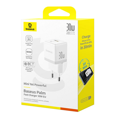 Baseus Palm Netwerkoplader, 30W, 3A, 1 x USB-A - 1 x USB-C, Wit P1011160A213-00