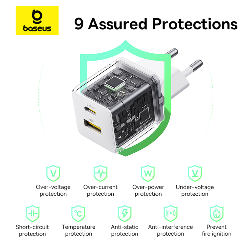 Baseus Palm Netwerkoplader, 30W, 3A, 1 x USB-A - 1 x USB-C, Wit P1011160A213-00