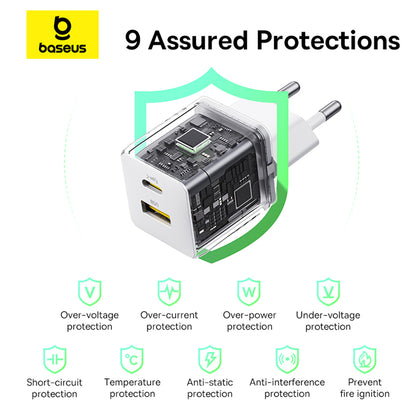Baseus Palm Netwerkoplader, 30W, 3A, 1 x USB-A - 1 x USB-C, Wit P1011160A213-00
