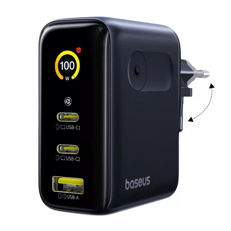 Baseus PicoGo AE21 Display Netzladegerät, 100W, 5A, 1 x USB-A - 2 x USB-C, Schwarz E0121B00
