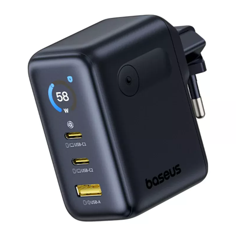 Baseus PicoGo AE21 Display Netzladegerät, 100W, 5A, 1 x USB-A - 2 x USB-C, Schwarz E0121B00