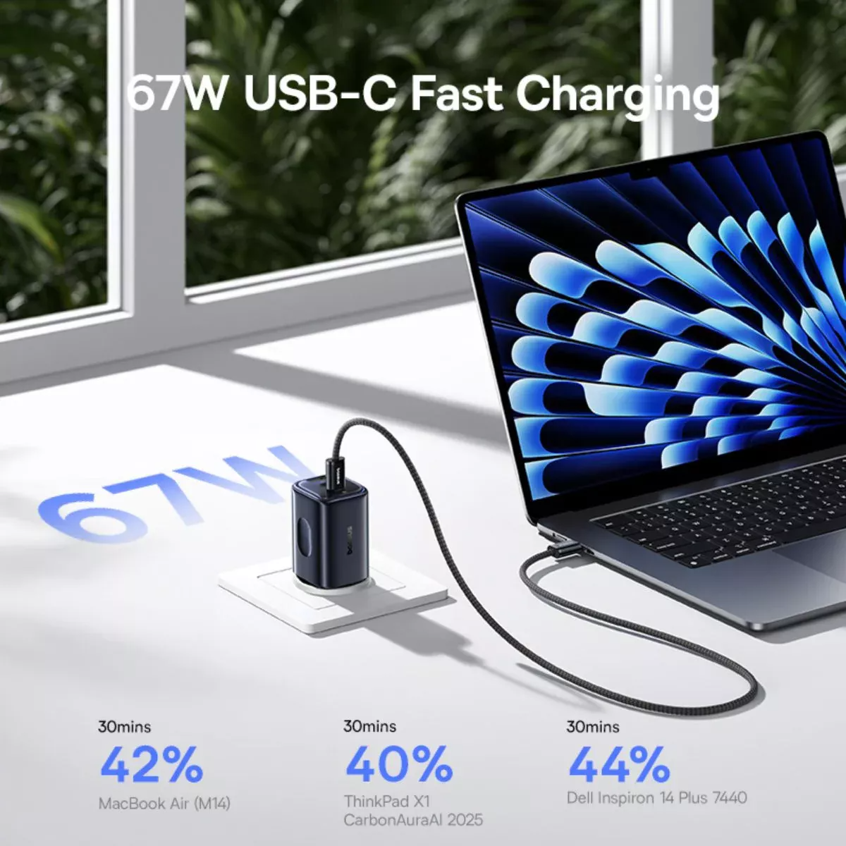 Baseus PicoGo AE11 Netwerkoplader, 67W, 1 x USB-A - 2 x USB-C, Zwart E0121200