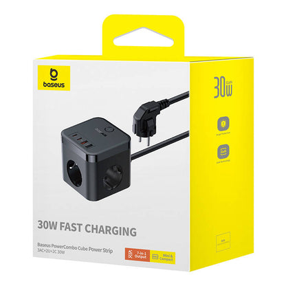 Chargeur réseau Baseus PowerCombo Cube, 30W, 3A, 2 x USB-A - 2 x USB-C - 3 x Schuko, Noir E00066400117-00 