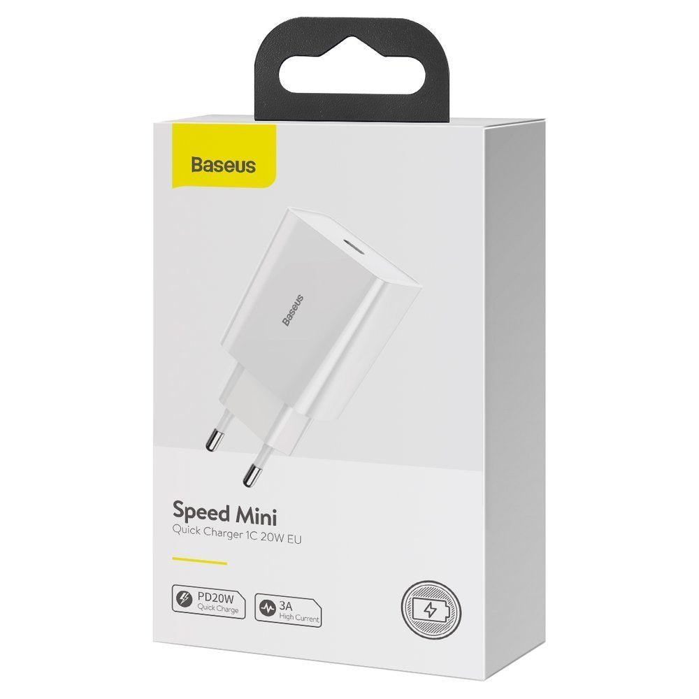 Chargeur réseau Baseus Speed Mini, 20W, 3A, 1 x USB-C, Blanc CCFS-SN02