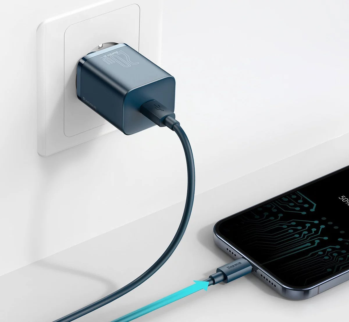 Baseus Super Si Network Charger, 20W, 3A, 1 x USB-C, bleu CCSUP-B03 