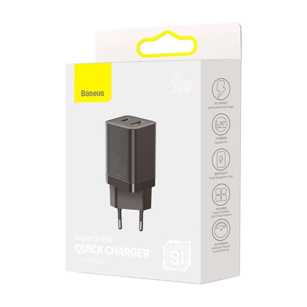 Netwerkoplader Baseus Super Si Pro, 30W, 3A, 1 x USB-A - 1 x USB-C, Zwart CCSUPP-E01