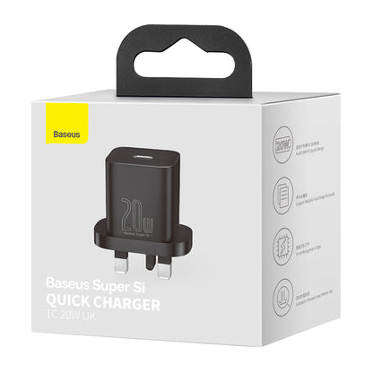 Chargeur Réseau Baseus Super Si UK, 20W, 3A, 1 x USB-C, Noir CCSUP-K01